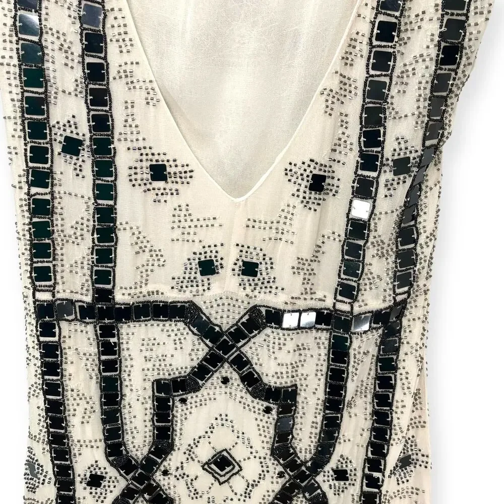 Free People White and Black Beaded Mini Dress
